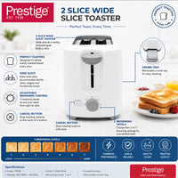 Prestige 2 Slice 700W Electric Toaster with 7 Browning Settings | Color - White | PR81533