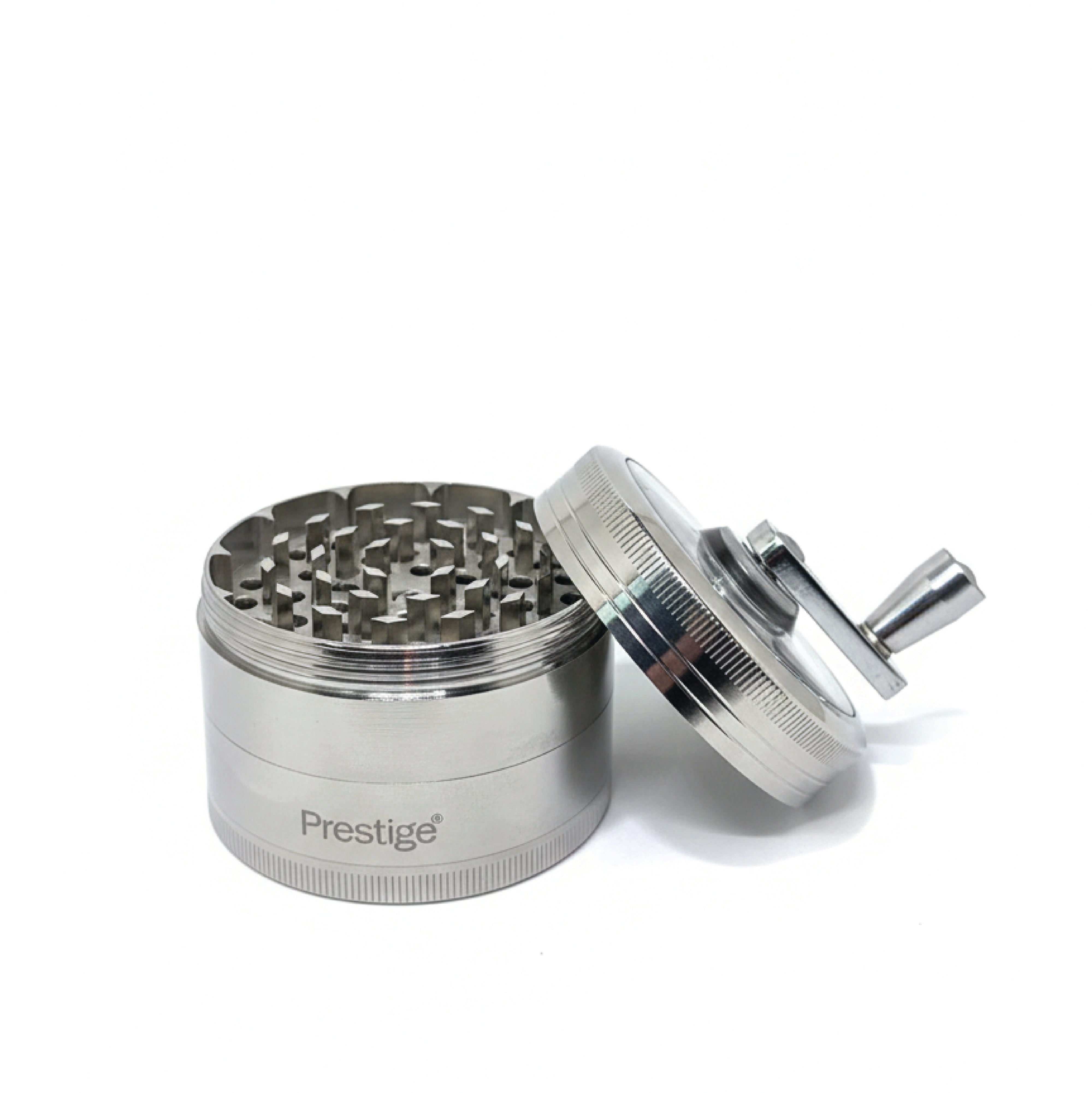 Prestige Herb Grinder 4 Layers Grinder | Hand Crank Spice/Coffee Mill with Magnetic Lid (Silver) | PR50633