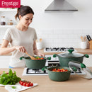 Prestige Essentials Pots and Pans Set | Granite 6 Piece Non-Stick Cast Aluminium Cookware set | Induction Base | Non Stick Cooking Set Combo | Green PR80968