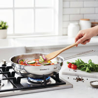 Korkmaz Alfa Grande 14 Pieces Stainless Steel Cookware Set | Stainless Steel Induction Compatible Tri-Ply Bottom Pots and Pans Set | Silver - KA1089