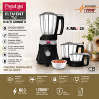 Prestige Element Tuff Mixer Grinder 1200W Max With 3 Jars - Black | PR43191
