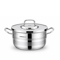 Korkmaz Astron 8 Pcs Cookware Set | Stainless Steel Pots and Pans Set | Inductions Compatible Tri-Ply Bottom Cooking Set | Silver - KA2055