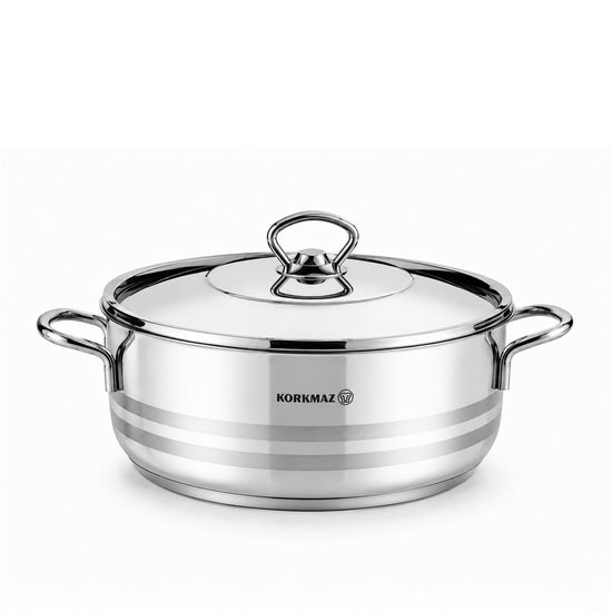 Korkmaz Astra 9 Pcs Stainless Steel Cookware Set | Induction Compatible Tri-Ply Bottom Pots and Pans Set | Silver - KA1900