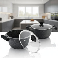 Prestige Essentials Granite 12 Piece Non-Stick Cast Aluminium Cookware sets | Induction Compatible Pots and Pans Set | Black - PR80965