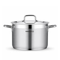 Korkmaz Alfaron 7 Pcs Stainless Steel Cookware Set | Industion Compatible Tri-Ply Bottom Pots and Pans Set | Silver - KA1954
