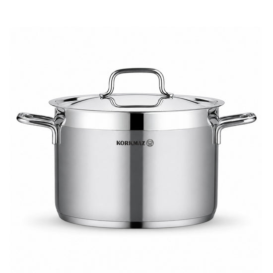 Korkmaz Alfaron 7 Pcs Stainless Steel Cookware Set | Industion Compatible Tri-Ply Bottom Pots and Pans Set | Silver - KA1954