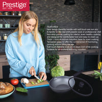 Prestige Essentials Cast Aluminum Wok with Glass Lid 28cm | Non stick Induction Compatible Cooking Pot | Black - PR81167