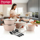 Prestige Essentials Granite 12 Piece Non-Stick Cast Aluminium Cookware sets | Induction Compatible Pots and Pans Set | Pink - PR80964