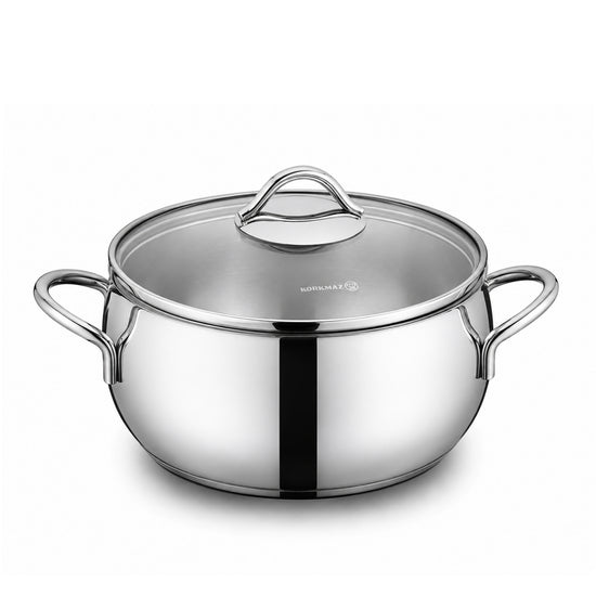 Korkmaz Tombik 9 Pieces Stainless Steel Cookware Set | Induction Compatible Tri-Ply Bottom Pots and Pans Set | Silver - KA1800