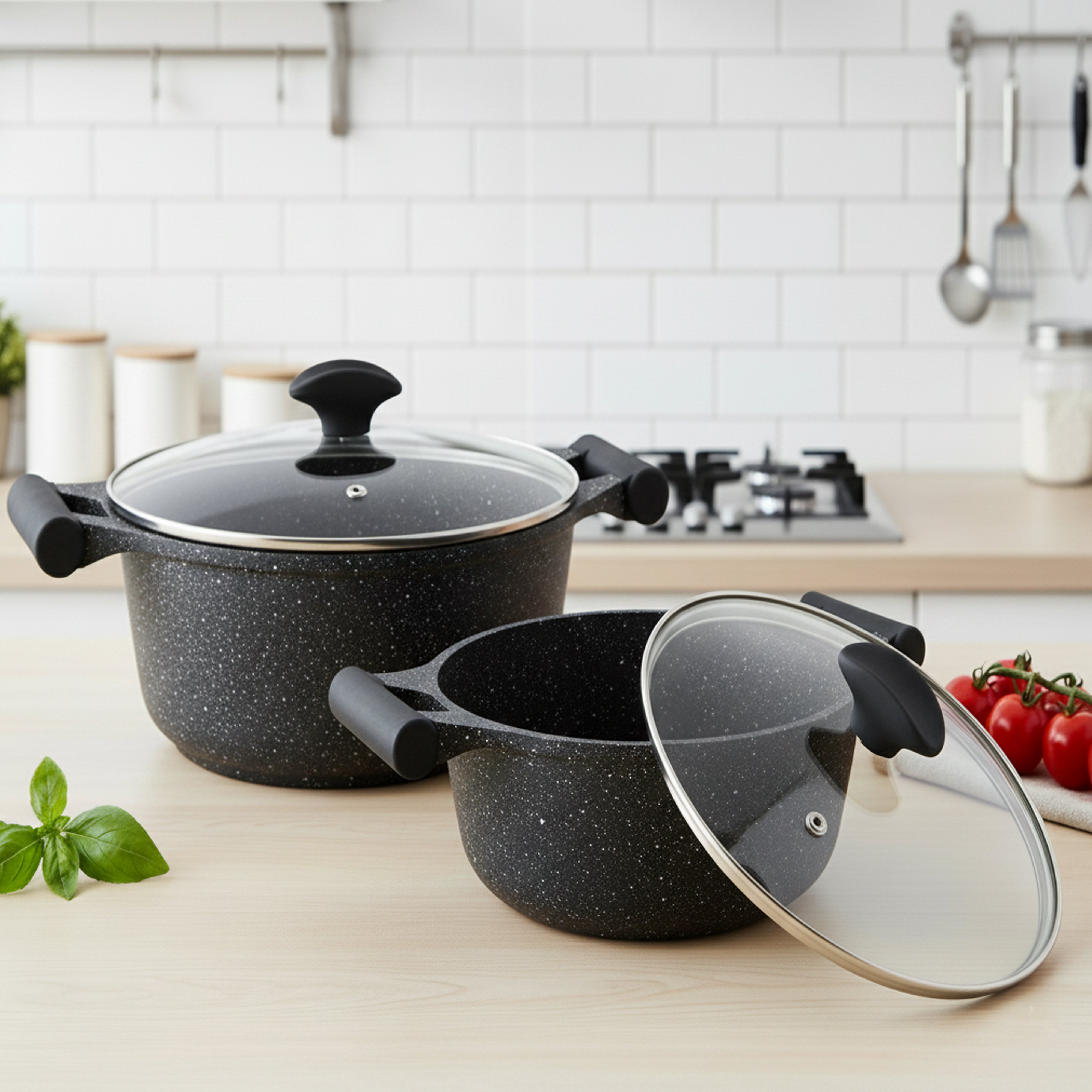 Prestige Essentials 9pcs Pots and Pans Set | Nonstick Cookware Sets | Granite Pots Set | Kitchen Induction Pots and Pans Cooking Sets | Pan Sets for Cooking | Black - PR80989