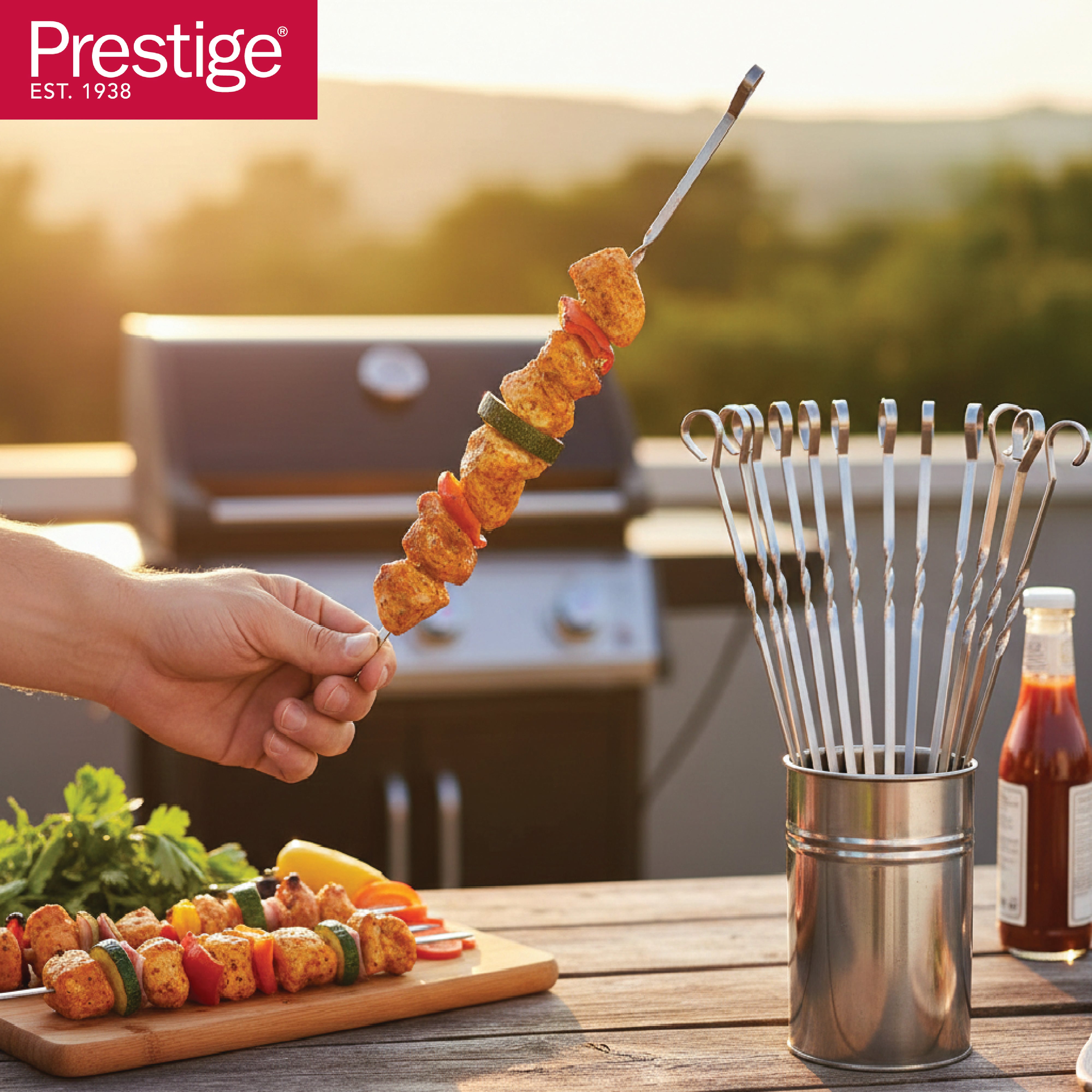Prestige 10-Piece Barbeque Skewer Set | Food-Grade Stainless Steel Barbeque Skewer | PR50631