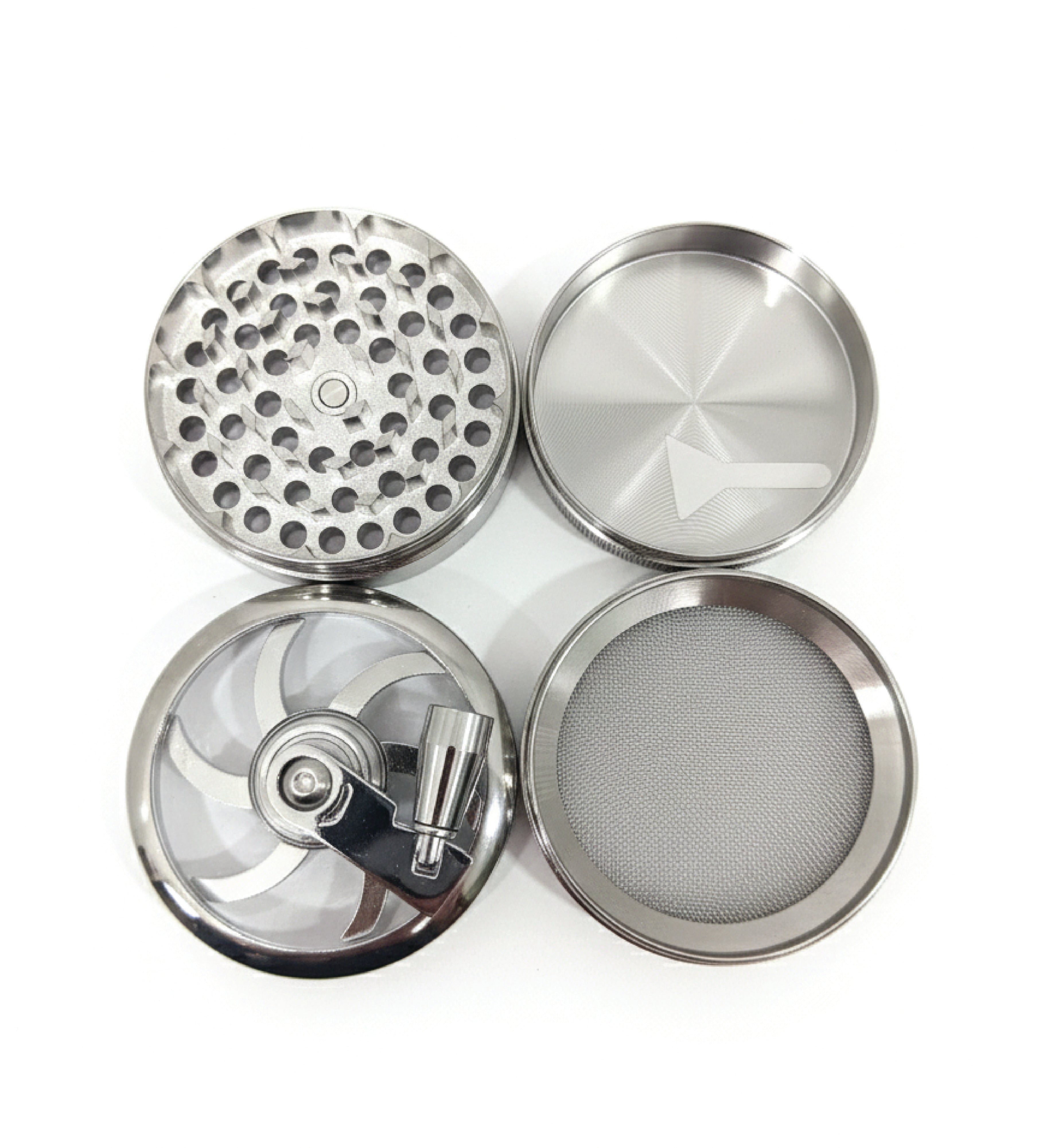 Prestige Herb Grinder 4 Layers Grinder | Hand Crank Spice/Coffee Mill with Magnetic Lid (Silver) | PR50633