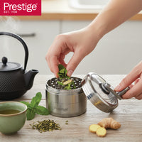 Prestige Herb Grinder 4 Layers Grinder | Hand Crank Spice/Coffee Mill with Magnetic Lid (Silver) | PR50633