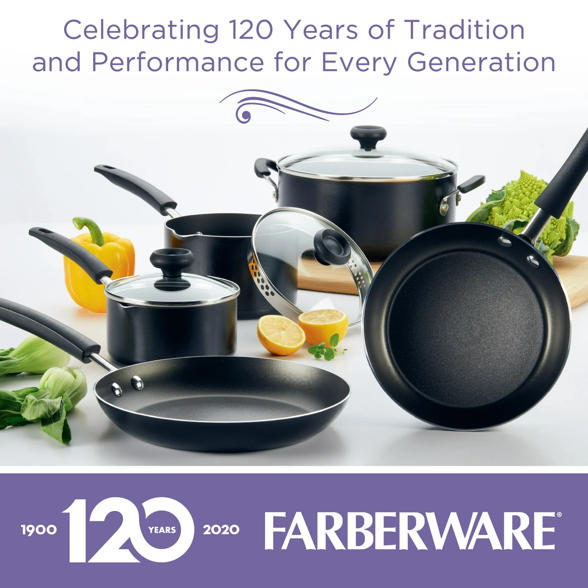 Farberware Cookstart Pots and Pans Set 20-Piece | Nonstick Cookware Set - Gray