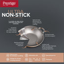 Prestige Ultra Non Stick Kadai with Glass Lid 28Cm and Complimentary Pan Holder | Induction Based Stock Pot | Non stick Stock Pot with Lid | PR22605
