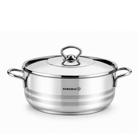 Korkmaz Astra 9 Pcs Stainless Steel Cookware Set | Induction Compatible Tri-Ply Bottom Pots and Pans Set | Silver - KA1900