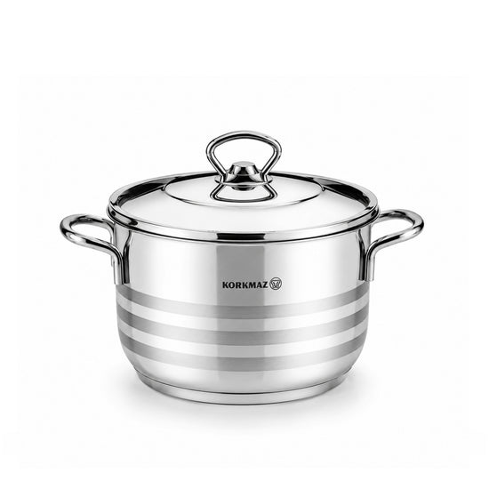 Korkmaz Astra 9 Pcs Stainless Steel Cookware Set | Induction Compatible Tri-Ply Bottom Pots and Pans Set | Silver - KA1900