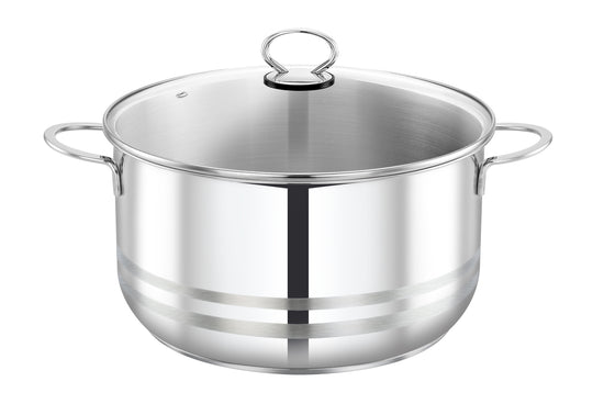 Prestige Stainless Steel Casserole With Glass Lid 30Cm / 11L| Induction Compatible Cooking Pot | Silver - PR81146