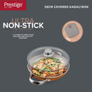 Prestige Ultra Non Stick Kadai with Glass Lid 28Cm and Complimentary Pan Holder | Induction Based Stock Pot | Non stick Stock Pot with Lid | PR22605