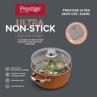 Prestige Ultra Non Stick Casserole with Glass Lid 26cm/6.2L and Complimentary Pan Holder | Induction Based Stock Pot | Non stick Stock Pot with Lid | PR22602