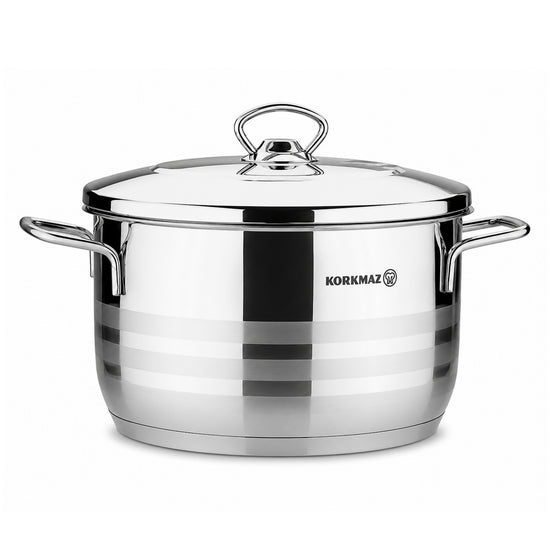 Korkmaz Astra Grande 14 Pieces Stainless Steel Cookware Set | Induction Compatible Tri-Ply Bottom Cookware Pots and Pans Set | KA1091