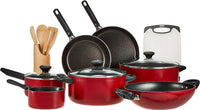 Prestige Classique 16 Piece Non stick cookware Set | Non Stick Cooking Pan Set | 2 Fry Pans, 2 Casseroles, 2 Saucepan, Kadai, 3 Glass Lids, Cutting Board & 5 Spatulas | PR21234
