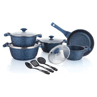 Prestige Essentials Granite 12 Piece Non-Stick Cast Aluminium Cookware sets | Induction Compatible Pots and Pans Set | Blue - PR80966