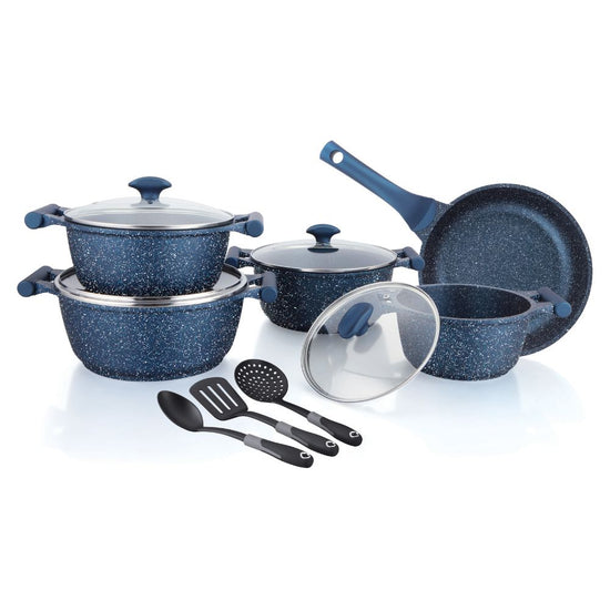 Prestige Essentials Granite 12 Piece Non-Stick Cast Aluminium Cookware sets | Induction Compatible Pots and Pans Set | Blue - PR80966