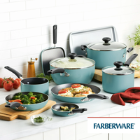 Farberware Cookstart Pots and Pans Set 20-Piece | Nonstick Cookware Set - Aqua