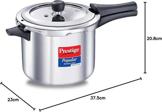 Prestige 5 Litre Stainless Steel Popular Svachh Outerlid Pressure Cooker | Deep lid for spillage control | Gas & Induction Compatible | Controlled Gasket Release System