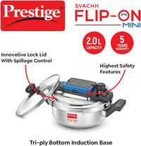 Prestige Svachh FLIP-ON Mini SS Pressure Cooker 18 cm-2 L with Glass Lid | MPF20164