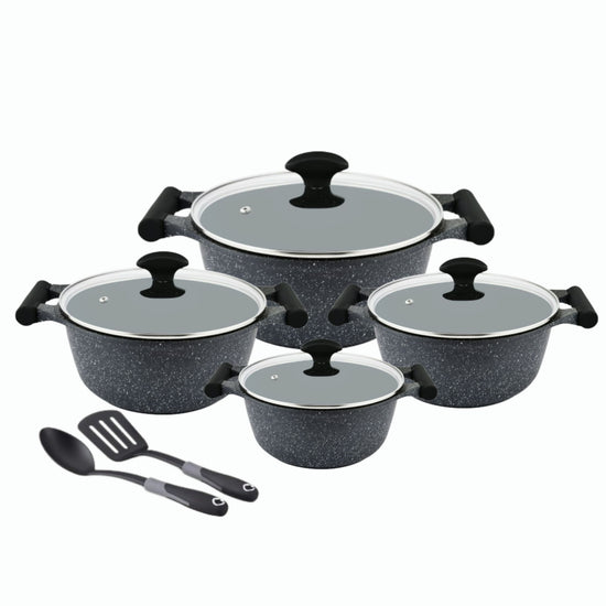 Prestige Essential 10 pcs Cookware Sets | Granite Coated Pots and Pans Set | Non-Stick Induction Compatible Cookware | Black - PR80997