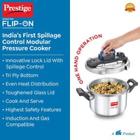 Prestige Svachh FLIP-ON SS Pressure Cooker 22 cm-5 L with Glass Lid | MPF20157