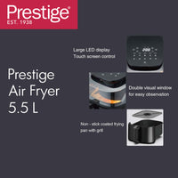 Prestige 5.5 Litre Digital Touchscreen Air Fryer with Double Visual Window (1500W) | PR50320