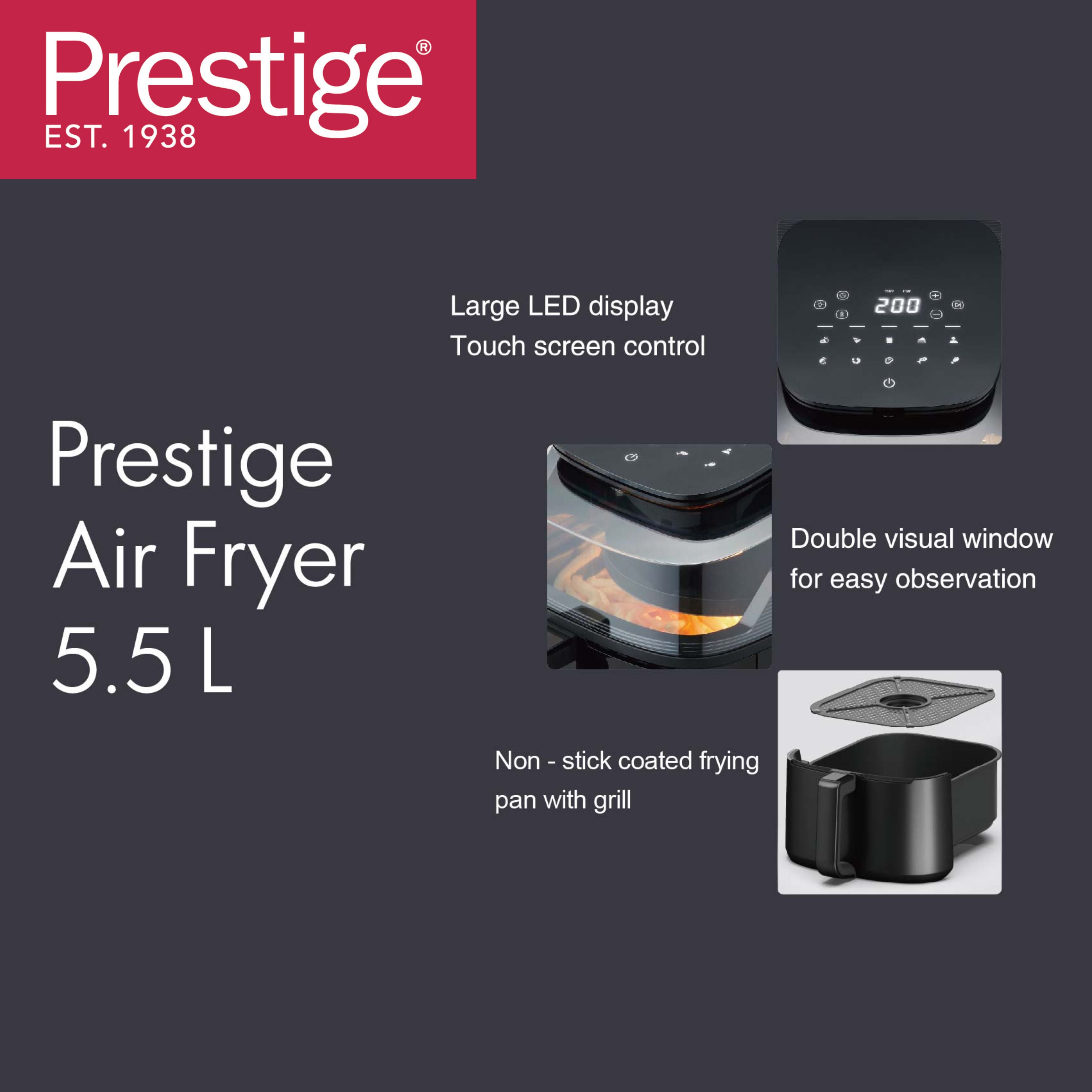 Prestige 5.5 Litre Digital Touchscreen Air Fryer with Double Visual Window (1500W) | PR50320