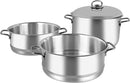 Prestige 4 Pieces Stainless Steel Steamer Pot Set 24Cm | 3-Layer Stack and Steam Pot Set with Glass Lid | Kitchen Steamer Cooker for Steaming Vegetables | PR7011 - Silver