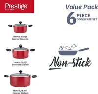 Prestige Value Pack Non-Stick Cookware sets 6Pcs | Non Stick Aluminium Pots and Pans Cooking Set | Soup Pots Set | Frying Pan Set | PR22453 - Red