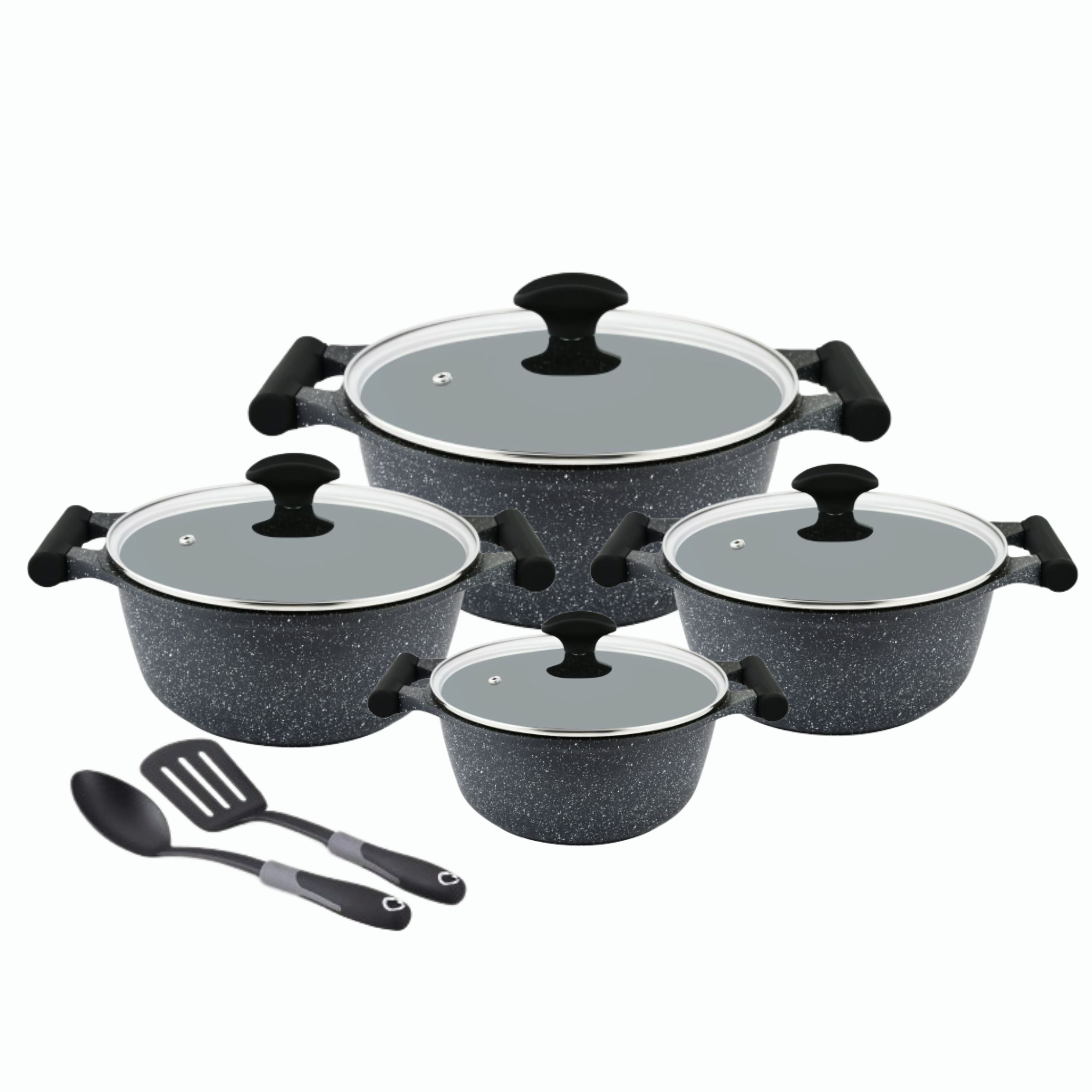 Prestige Essential 10 pcs Cookware Sets | Granite Coated Pots and Pans Set | Non-Stick Induction Compatible Cookware | Black - PR80997