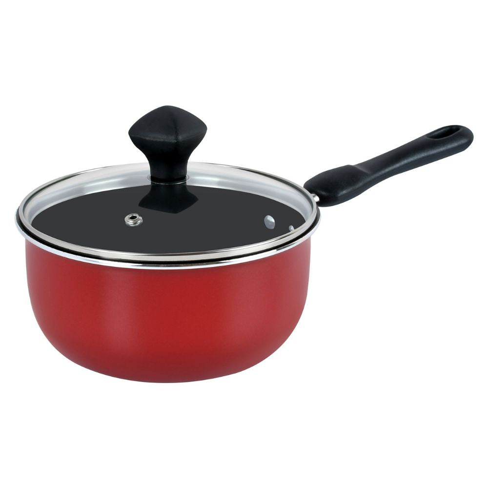Prestige Value Pack Non-Stick Cookware sets 7Pcs | Non Stick Aluminium Pots and Pans Cooking Set | Soup Pots Set | Frying Pan Set | PR21568 - Red