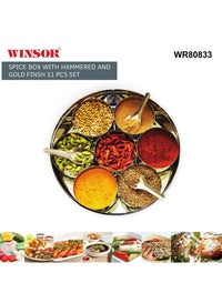 Winsor Spice Box with Hammered and Gold Finish 11 Pcs Set | WR80833