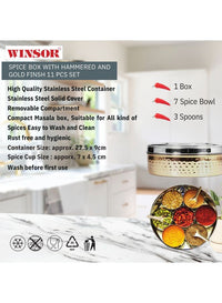 Winsor Spice Box with Hammered and Gold Finish 11 Pcs Set | WR80833