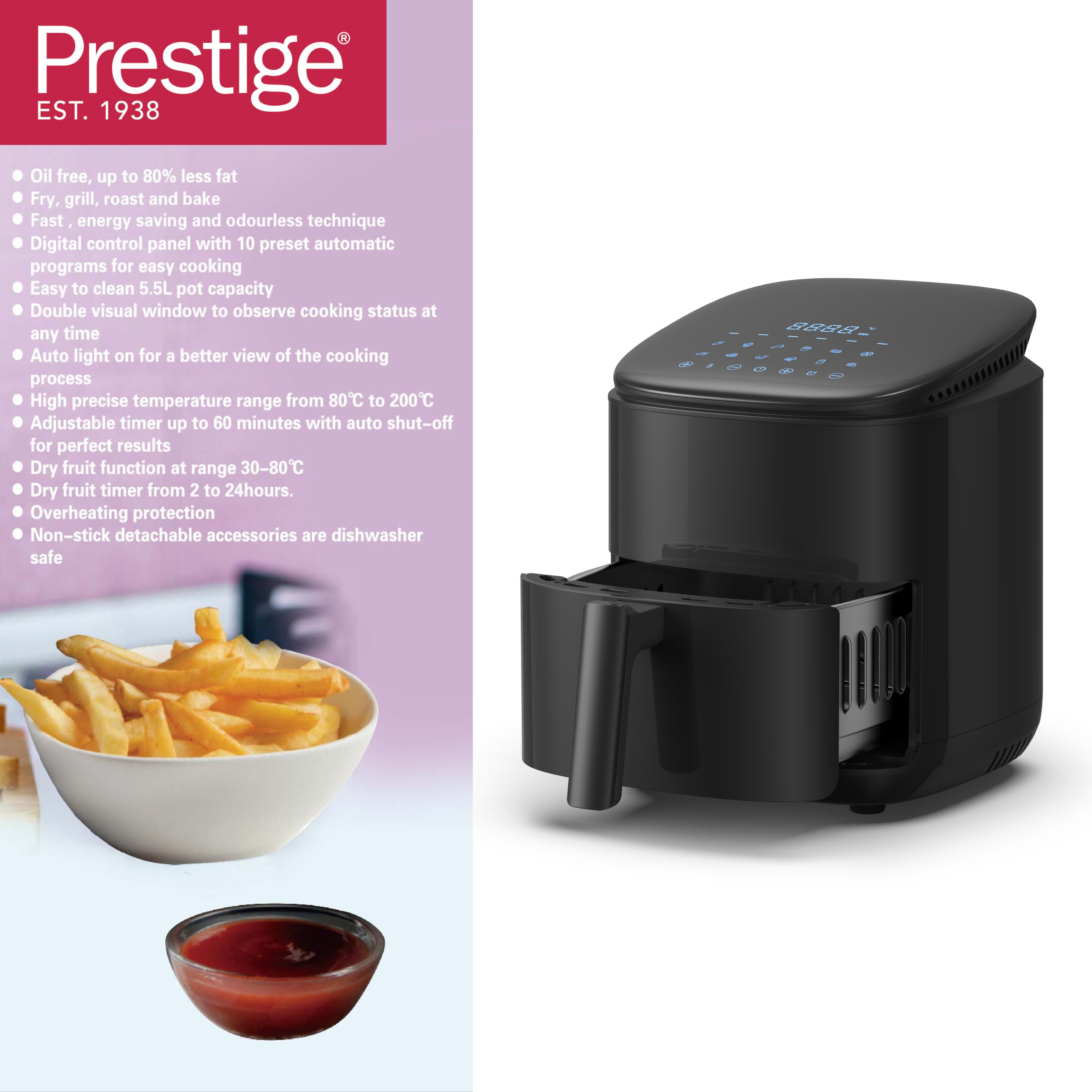 Prestige 3.5 Litre Digital Touchscreen Air Fryer (1500W) - Black | PR50319