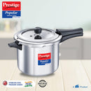 Prestige 5 Litre Stainless Steel Popular Svachh Outerlid Pressure Cooker | Deep lid for spillage control | Gas & Induction Compatible | Controlled Gasket Release System