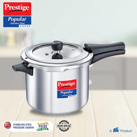 Prestige 5 Litre Stainless Steel Popular Svachh Outerlid Pressure Cooker | Deep lid for spillage control | Gas & Induction Compatible | Controlled Gasket Release System
