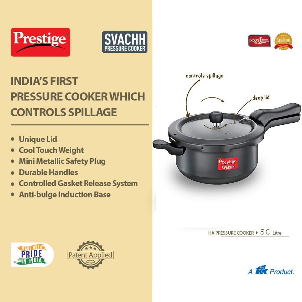 Prestige Svachh Hard-Anodized 5 Ltr Senior Pan Svachh Pressure Cooker | MPD20278