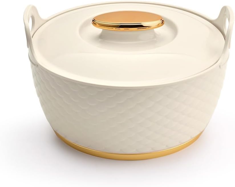 Asian Majestic Gold Casserole Dlx 3500 Ml-Beige | Super PU Insulation Hot Pot with Stainless Steel Inner Casing | Dishwasher Safe | Serving Dishes with Lids | Hot Food Storage Container & Warmers