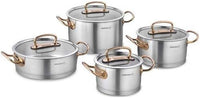 Korkmaz Proline 8 Piece Pot Cookware Set | Stainless Steel Induction Compatible Tri-Ply Bottom Pots Set | Rose Gold - KA1149