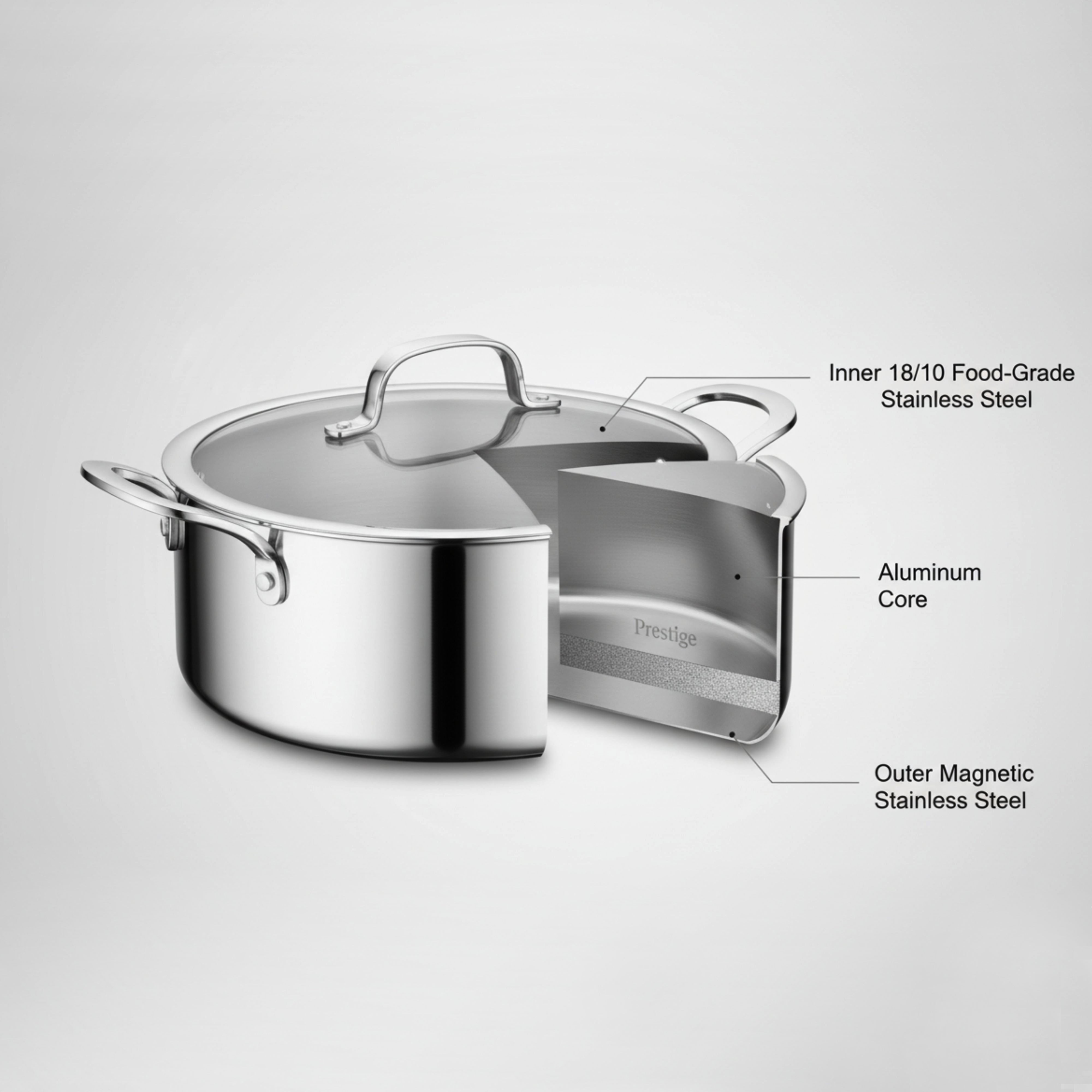 Prestige Infinity Tri Ply Stainless Steel 24cm Casserole With Lid | Induction + all hob suitable | PR81192