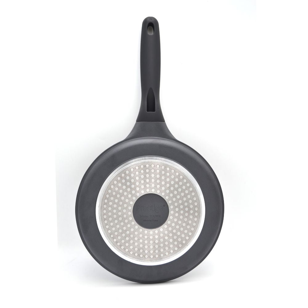 Prestige Essentials Flat Tawa 24cm | Non-Stick Granite Coating Dosa Pan | Induction Base Tawa Pan for Dosa/Roti/Chapati with Stick Handle | Black - PR81166