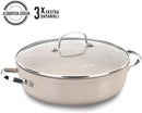 Korkmaz Granita Forged Aluminium Low Casserole 26X7cm 3.5L |  Non-Stick Granite Coating Stock Pot | Induction Base Cooking Pot with Glass Lid - KA1263